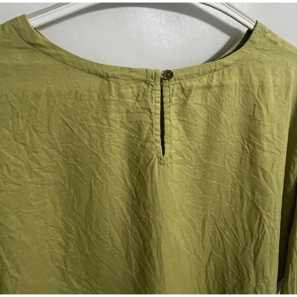 Eileen Fisher Size Large Chartreuse Green Organic Linen Tunic Top Pockets - Picture 6 of 7